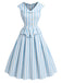 [Prévente] Robe Sans Manches Revers Rayée Bleu Clair Années 1950