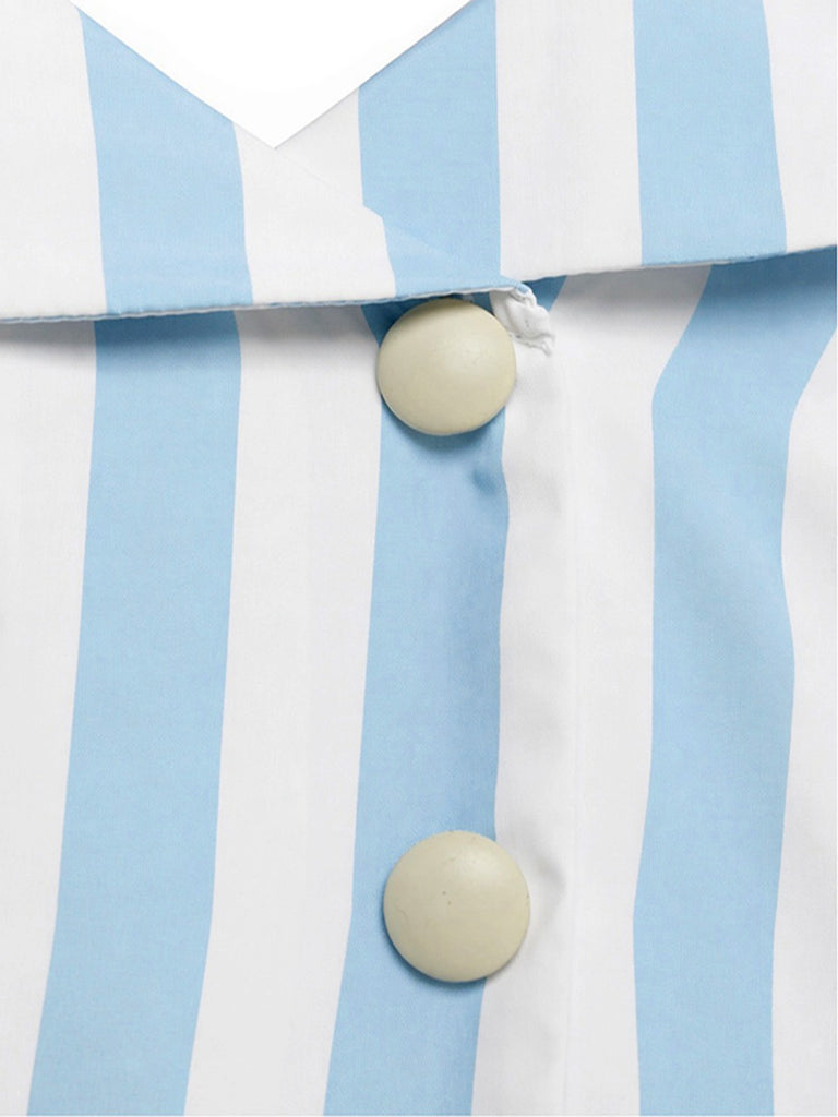 [Prévente] Robe Sans Manches Revers Rayée Bleu Clair Années 1950