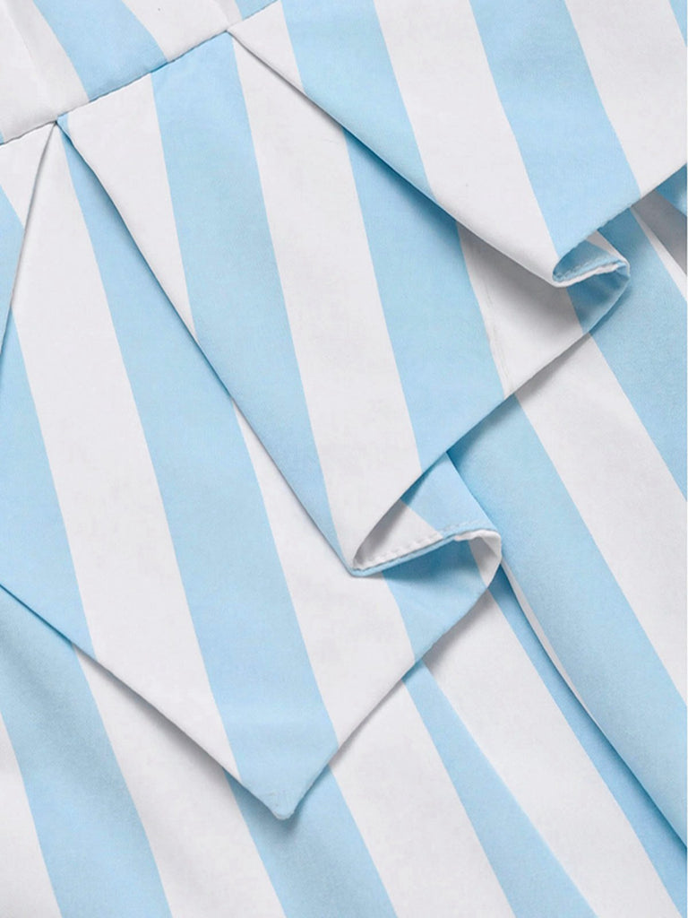 [Prévente] Robe Sans Manches Revers Rayée Bleu Clair Années 1950