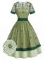 [Prévente] Robe gris-vert dentelle et patchwork motifs floraux années 1940