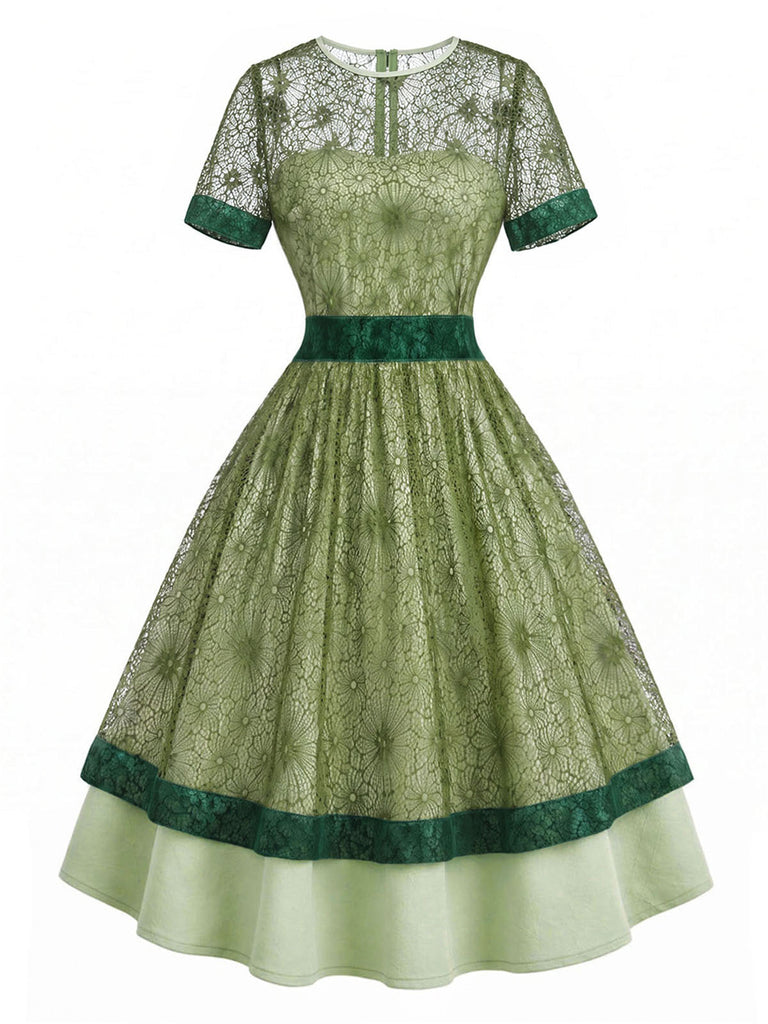 [Pre-Sale] Gray Green 1940s Lace Vintage Classic Dress 2