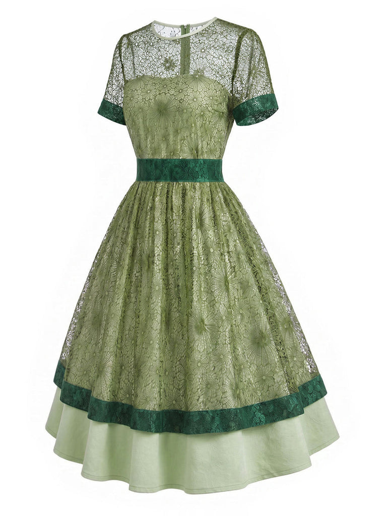 [Pre-Sale] Gray Green 1940s Lace Vintage Classic Dress 3