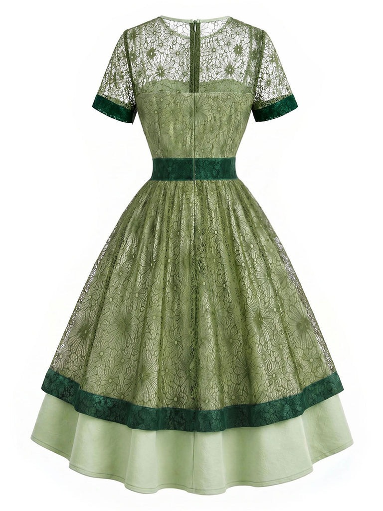 [Pre-Sale] Gray Green 1940s Lace Vintage Classic Dress 4