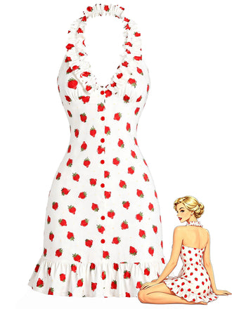 [Prévente] Robe Rouge Volant Dos Nu Strawberry Années 1930