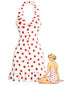 [Prévente] Robe rouge motif fraises dos nu et volants années 1930