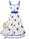 [Prévente] Robe Blanc Bleu Floral à Pois à Étages Évasé Années 1950