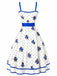 [Prévente] Robe Blanc Bleu Floral à Pois à Étages Évasé Années 1950 3