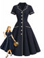 [Prévente] Robe bleu profond revers crantés et finitions contrastantes années 50