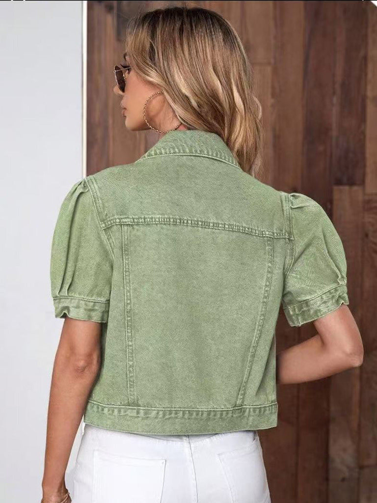 Veste Manches Bouffantes Cropped Denim Années 1950 9