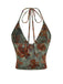 Ensemble 2 Pièces Jupe Sirène Dos-Nu Floral Vert Foncé Années 70