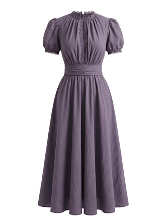 Robe Dentelle Trim Manches Bouffantes Maxi Années 1920 6