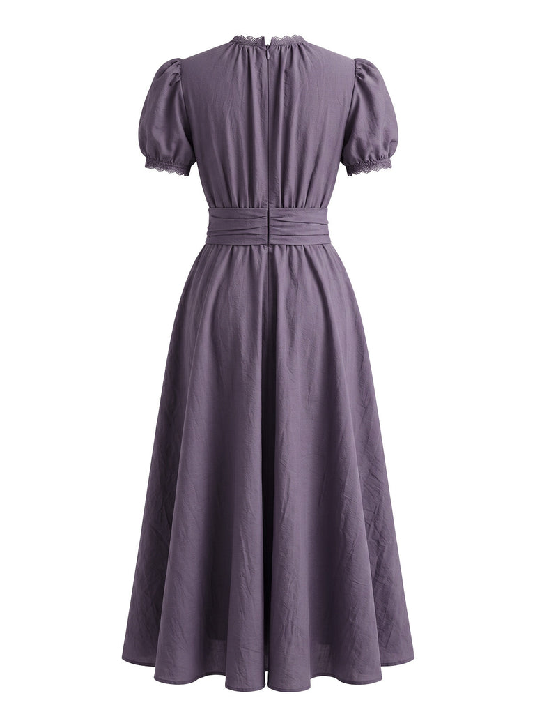 Robe Dentelle Trim Manches Bouffantes Maxi Années 1920 7