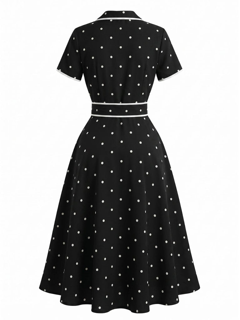 Robe à Pois Col Cranté Passepoil Années 1940 7