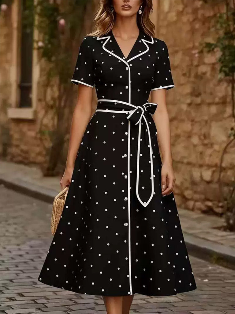 Robe à Pois Col Cranté Passepoil Années 1940 8