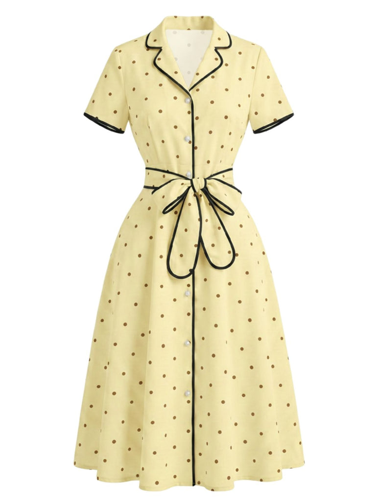 Robe à Pois Col Cranté Passepoil Années 1940 2