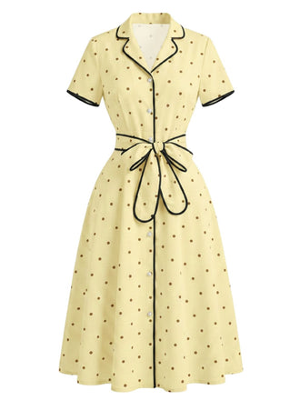 Robe à Pois Col Cranté Passepoil Années 1940 2