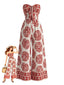 Combinaison Bustier Imprimé Floral Bohème Rouge Années 1970