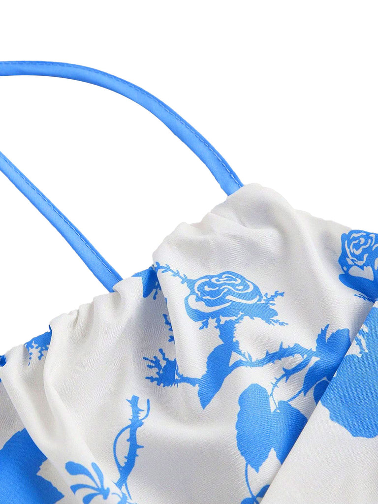 Robe Midi à Bretelles Nouées Imprimé Floral Années 50