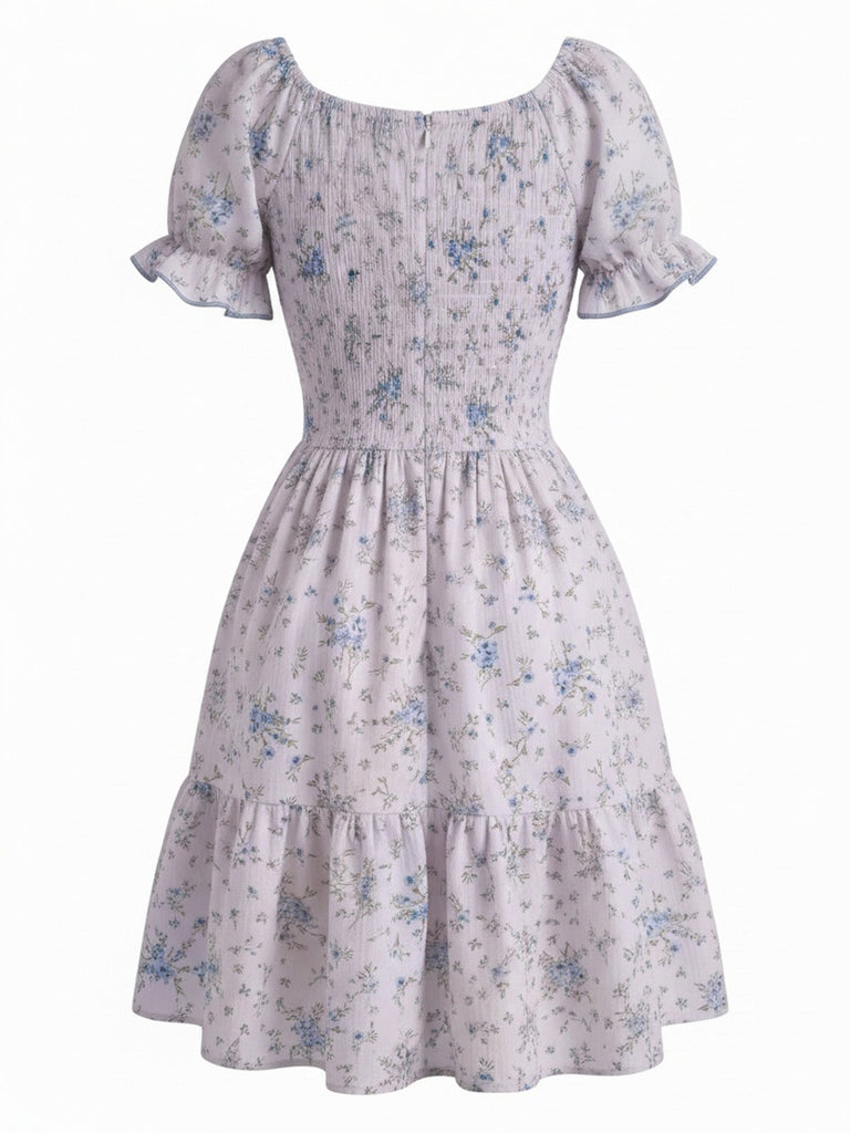 Robe Floral Col Carré Volant Années 1950 11