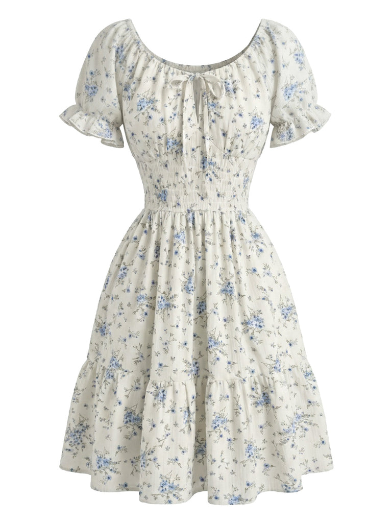 Robe Floral Col Carré Volant Années 1950