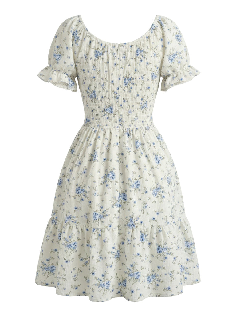 Robe Floral Col Carré Volant Années 1950 2