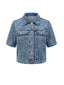 Veste Courte Denim Col à Revers Bleu Années 1950