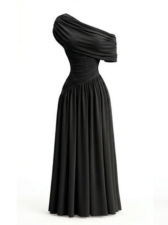 Robe Drapée Asymétrique Une Épaule Années 70