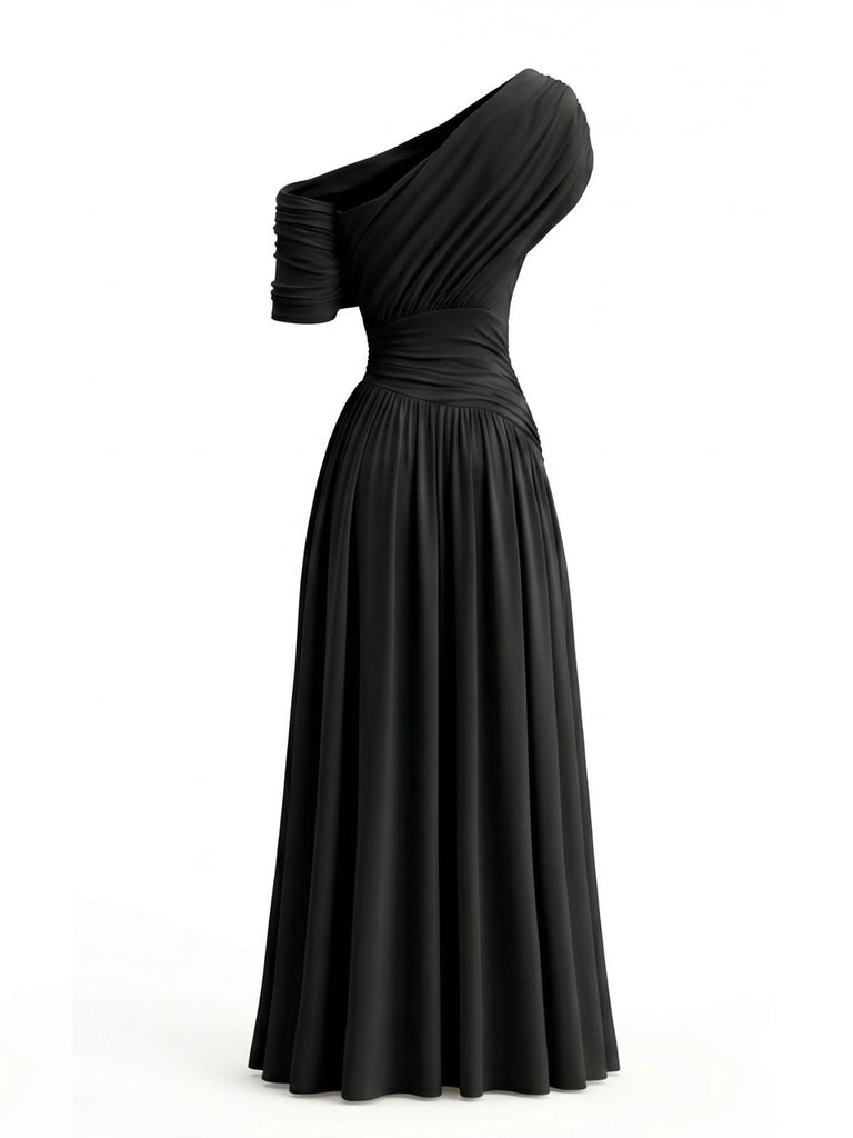 Robe Drapée Asymétrique Une Épaule Années 70