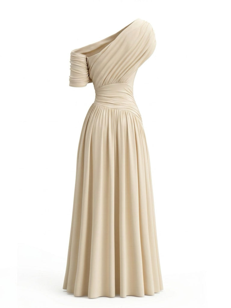 Robe Drapée Asymétrique Une Épaule Années 70