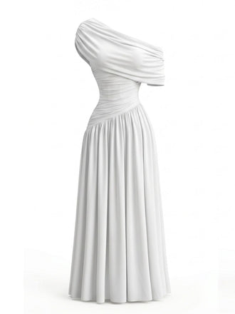 Robe Drapée Asymétrique Une Épaule Années 70