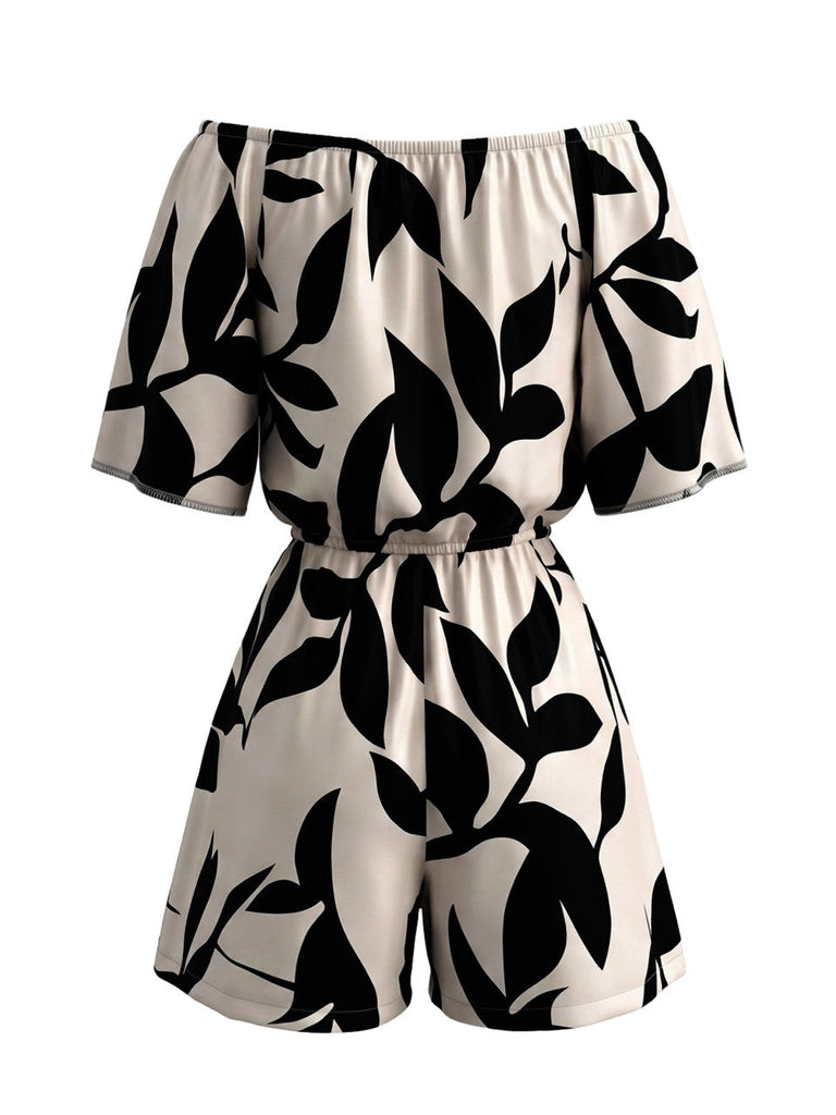 Beige 1950s Floral Vintage Classic Romper 2