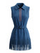 Robe bleu marine western faux daim franges et ceinture années 70