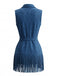 Robe Western à Franges Ceinturée en Faux Daim Bleu Marine Années 70