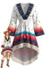 Robe Boho Blanche Imprimé Paisley Franges Ourlet Asymétrique Années 1970