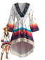 Robe blanche bohème motif cachemire franges et coupe asymétrique années 70