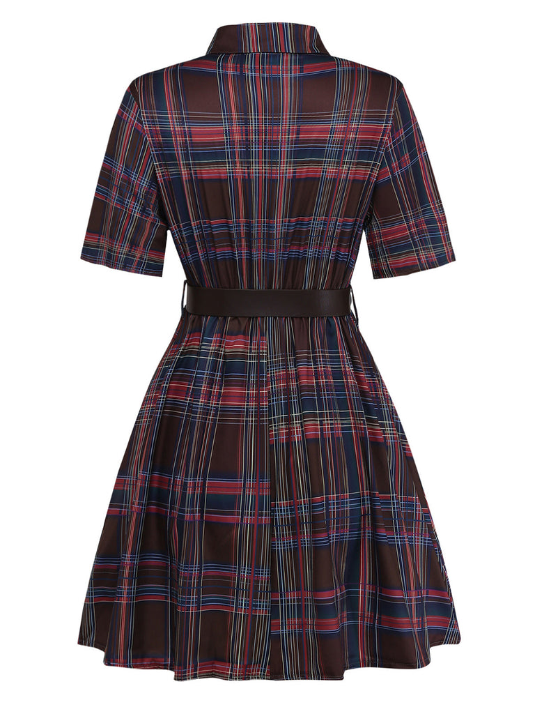 Red And Brown 1970s Plaid Dress 3