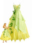 Robe de princesse verte modèle Fée effet dégradé superposition de feuilles années 1930