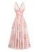 Robe Floral Portefeuille Longue Croisé V Col Rose Années 1950