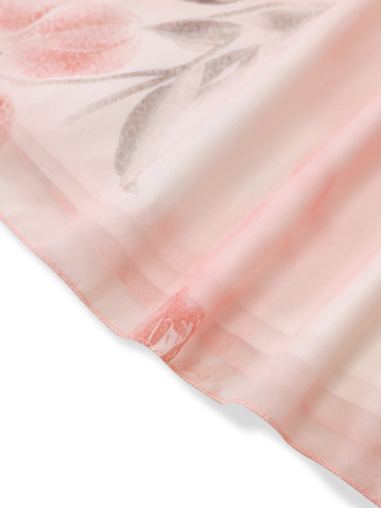 Robe Floral Portefeuille Longue Croisé V Col Rose Années 1950 6