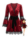 Robe Rouge Dentelle Trim Deep Col V Gothique Années 1970