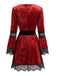 Robe Rouge Dentelle Trim Deep Col V Gothique Années 1970 3