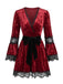 Robe Rouge Dentelle Trim Deep Col V Gothique Années 1970 2