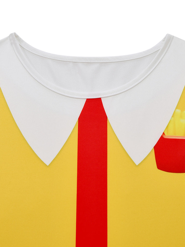Robe Cosplay Clown à Poches Frites Jaune Années 1970