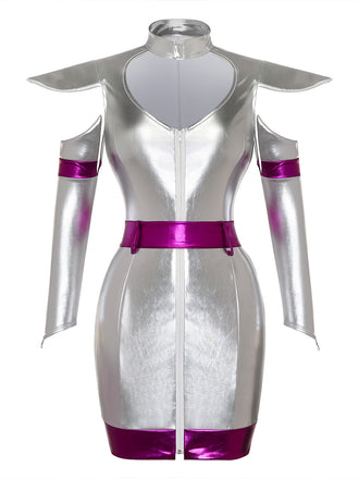 Ensemble costume futuriste métallisé argenté Années 1960