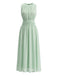 Robe Midi en Mousseline Col Rond sans Manches Verte Années 40