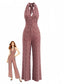 Combinaison marron motif hippie dos nu et décolleté en V années 70