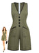 Combishort Vert Col V Sans Manches Boutonné Années 1940
