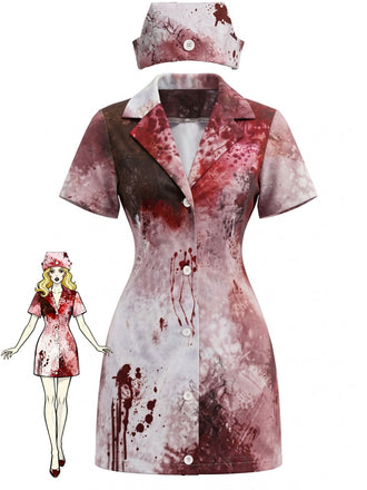 Robe costume blanche d’infirmière avec éclaboussures de sang années 1960