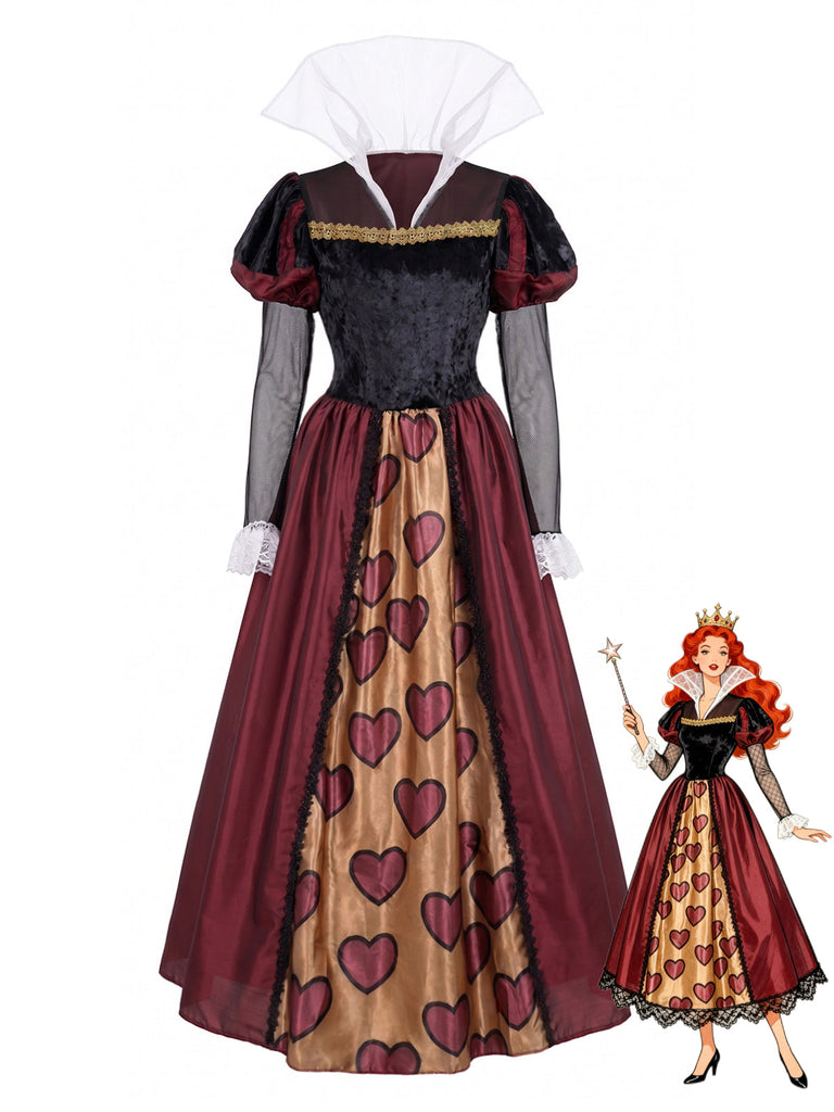 Dress Col Montant Queen of Hearts Halloween Costume Années 1970