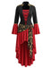 Robe Rouge et Noir Pirate Costume Lacé High Low Années 1940
